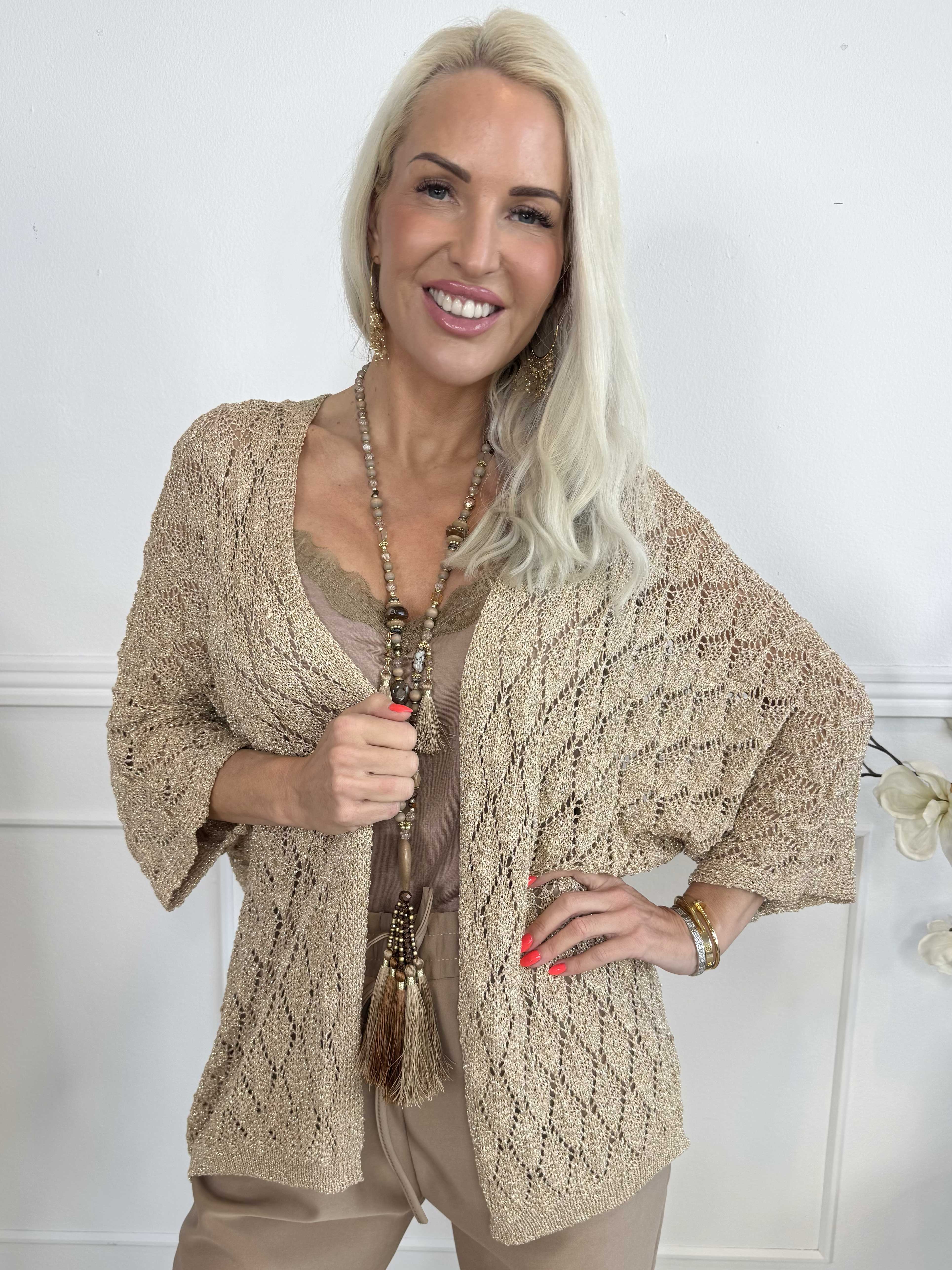 Selena - Sød hæklet cardigan med glittertråde